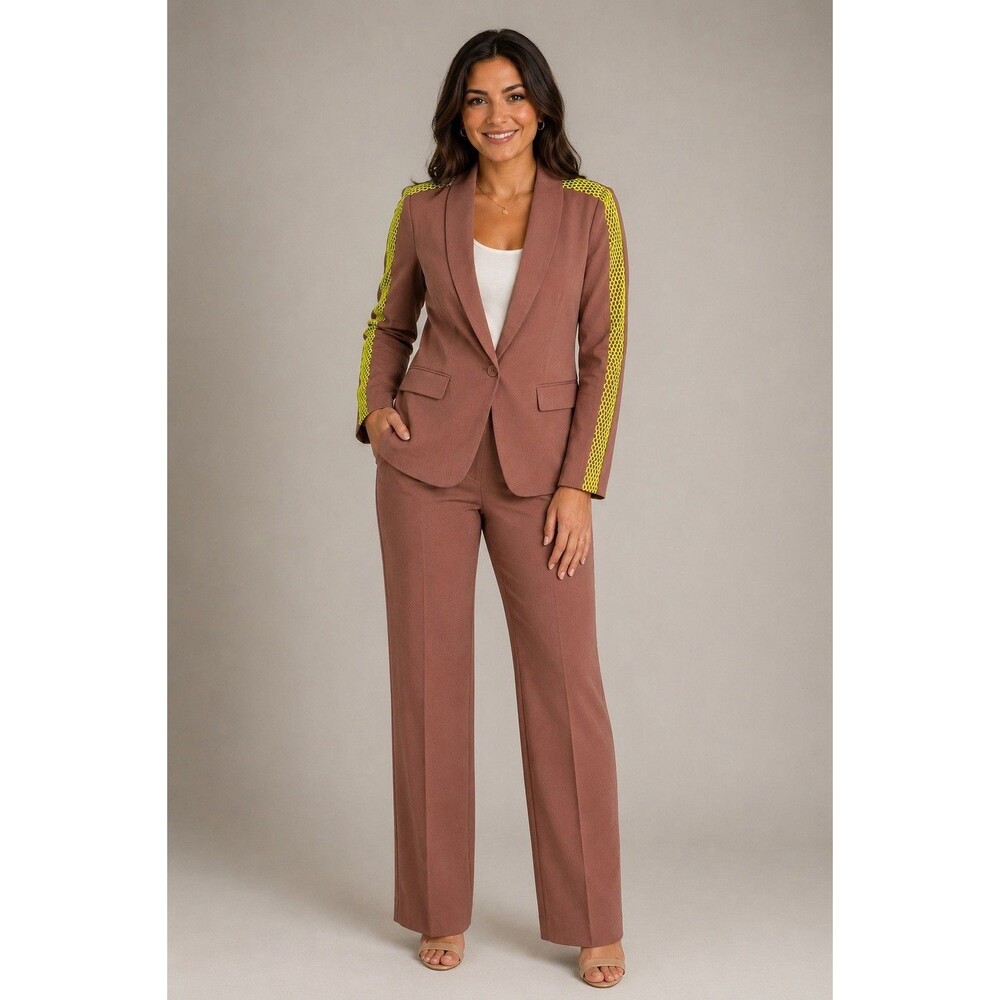 Wildfang The Empower Colorblock Tux Blazer M Rose Brown Yellow & Pants 8 NWT